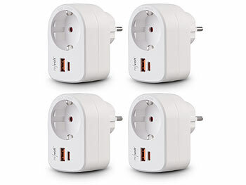 USB-Steckdose Aufputz: revolt 4er-Set 3in1-Steckdose, USB-C PD 30 W, USB-A mit QC 3.0 30 W, 230 Volt