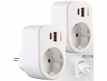 USB-Steckdose Aufputz: revolt 2er-Set 3in1-Steckdose, USB-C mit PD 20 W, USB-A mit QC 3.0 15 W, 230V