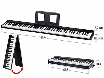 auvisio Faltbares Klavier, 88 halbgewichtete Leuchttasten, App, Tasche,Ständer 