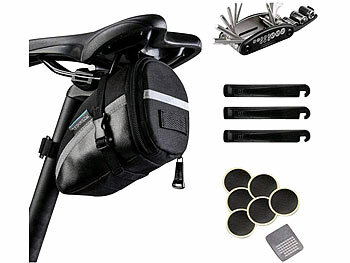 Fahrradwerkzeug: Semptec 16in1-Fahrrad-Multitool-Werkzeug mit Reifen-Reparatur-Set und Tasche