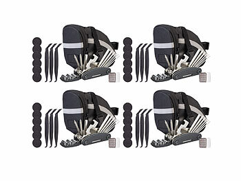 Fahrradtool: Semptec 4er-Set 16in1-Fahrrad-Multitool-Werkzeug, Reifen-Reparatur-Set, Tasche