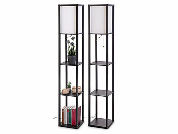 Stand-Regal: Lunartec 2er-Set Stehlampen aus Holz mit integriertem Regal,E27-Sockel, schwarz