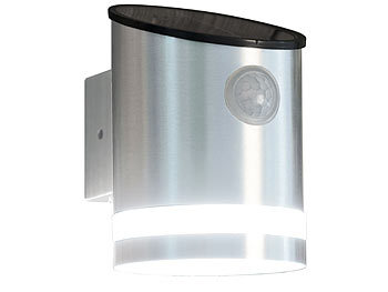 Lunartec 2er-Set Solar-LED-Wandleuchten mit Bewegungssensor, Edelstahl, 50 lm