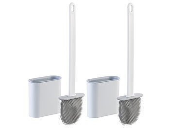BadeStern 4er-Set WC-Silikonbürsten mit atmungsaktivem Bürstenhalter, weiß/grau