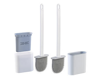 Toilettenbürste Wandmontage: BadeStern 2er-Set WC-Silikonbürsten mit atmungsaktivem Bürstenhalter, weiß/grau