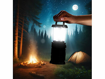Semptec 2er-Set LED-Camping-Laternen, laden per Dynamo, Solar und USB