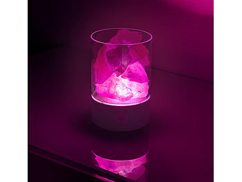 Lunartec RGB-LED-Tischleuchte mit natürlichen Salzkristallen, 7 Farben, USB, 3W