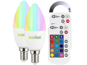 Luminea 2er-Set LED-Kerzen E14, RGBW, 4,8 W (ersetzt 40 W), 470 Lumen, dimmbar