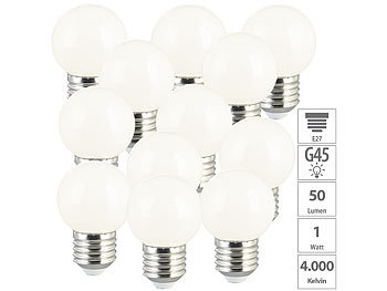 LED-Glühlampen E27: Luminea 12er-Set LED-Lampen, E27 Retro, G45, 50 lm, 1 W, 4000 K