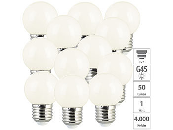 LED-Leuchten E27: Luminea 12er-Set LED-Lampen, E27 Retro, G45, 50 lm, 1 W, 2700 K