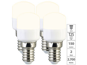 Maisbirne E14: Luminea 4er-Set LED-Kühlschranklampen, E14, T25, 150 lm, 2 W