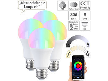ZigBee LED RGBW: Luminea Home Control 4er-Set LED-Lampen E27, RGB-CCT, 9W, 806 Lumen, ZigBee-kompatibel