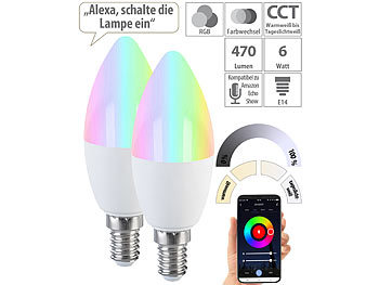Leuchtmittel E14 dimmbar: Luminea Home Control 2er-Set LED-Kerzen E14, RGB-CCT, 5 W, 470 lm, ZigBee-kompatibel