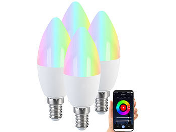 Luminea Home Control 4er-Set LED-Kerzen E14, RGB-CCT, 5 W, 470 lm, ZigBee-kompatibel