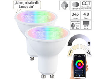 GU10 LED kaltweiß: Luminea Home Control 2er-Set LED-Spots GU10, RGB-CCT, 4,8 W (ersetzt 35 W), für ZigBee