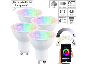 GU10 Spotleuchten: Luminea Home Control 4er-Set LED-Spots GU10, RGB-CCT, 4,8 W (ersetzt 35 W), für ZigBee