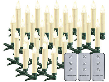 Kerzenset: Lunartec 30er-Set LED-Outdoor-Weihnachtsbaum-Kerzen mit Timer, warmweiß, IP44