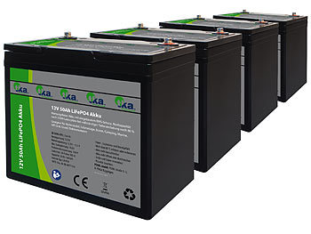 LiFePO4 Batterie mit BMS: tka 4er-Set LiFePO4-Akkus, 12 V, 50 Ah / 640 Wh, BMS, für Solaranlagen