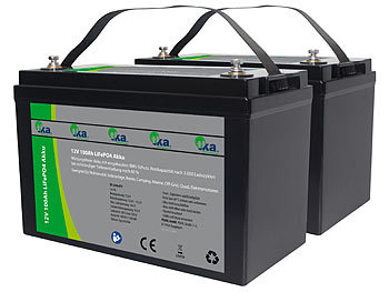 Solar Batterie: tka 2er-Set LiFePO4-Akkus, 12 V, 100 Ah/1.280 Wh, BMS, für Solaranlagen