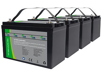 Batteriespeicher: tka 4er-Set LiFePO4-Akkus, 12 V, 100 Ah/1.280 Wh, BMS, für Solaranlagen