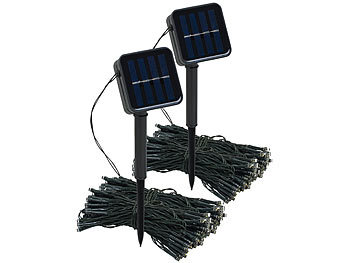 Lunartec 2er-Set Solar-Lichterketten, 200 LEDs, 8 Modi, 22 m, Dämmerungssensor