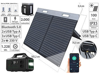 Solarpanel & Generator: revolt Powerstation mit 1.228 Wh, 100-W-Solarpanel, 1.000 W, Bluetooth, App
