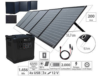 Camping Solaranlage Set: revolt Powerstation & Solar-Generator mit 1.456 Wh, 200-W-Solarpanel, 2000 W