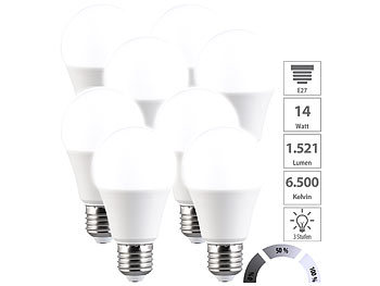 kaltweiße LED-Lampen: Luminea 8er-Set LED-Lampen mit 3 Helligkeits-Stufen, 14 W, 1.521 lm, 6500 K, F