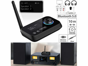 auvisio Transmitter, Bluetooth: 2in1-Audio-Sender und -Empfänger