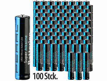 PEARL alkalische Batterie AAA: 1,5 / Super-Alkaline-Batterien Typ 100er-Set Volt AAA Micro