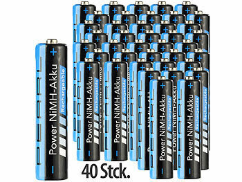 aufladbare Akku Batterie: PEARL 40er-Set NiMH-Akkus Typ AAA Micro, 1.100 mAh