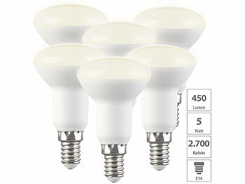 E14-LED-Glühbirnen: Luminea 6er-Set LED-Reflektoren, R50, warmweiß, 450 lm, E14, 5W (ersetzt 40W)