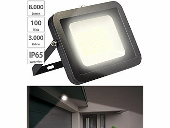 LED Arbeitsleuchte 230V: Luminea Wetterfester LED-Fluter, 8.000 Lumen, 100 Watt, IP65, 3.000 K