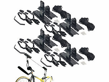 Fahrradträger: AGT 4er-Set platzsparende Fahrrad-Aufhänger mit Liftsystem, bis 20 kg