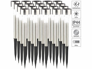 Solarleuchten Sets: PEARL 20er-Set Mini-Solar-LED-Wegeleuchten mit Dämmerungssensor, IP44
