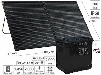 Powerbank Strom: revolt Powerstation & Solar-Generator mit 100-W-Solarmodul, 1.456 Wh, 2.000 W