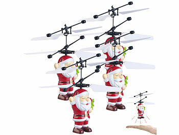 Hubschrauber Santas: Simulus 4er Set Selbstfliegender Hubschrauber-Santa mit bunter LED-Beleuchtung