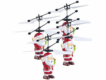 Simulus 4er Set Selbstfliegender Hubschrauber-Santa mit bunter LED-Beleuchtung