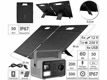 Solargenerator-Set: revolt Powerstation & Solar-Generator mit 50-W-Solarpanel, 222 Wh, 200 Watt