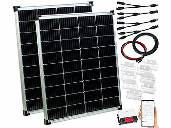 revolt Solarstrom-Set: MPPT-Laderegler mit 2x 110-W-Solarmodul, bis 20 A, App