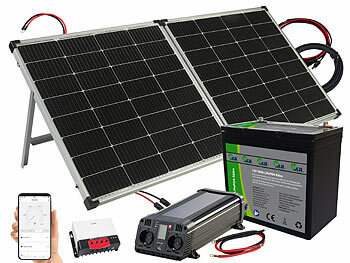 revolt Inselanlage: Solar-Set: Wechselrichter 230 V, Akku, Laderegeler &  240-W-Solarpanel (Powerstation mit Solarpanel)