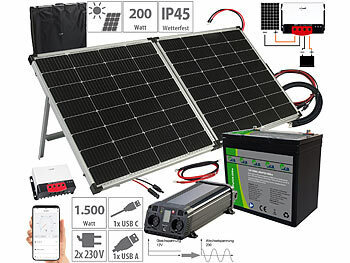 Solaranlagen: revolt Solar-Set: Wechselrichter 230 V, Akku, Laderegeler & 240-W-Solarpanel