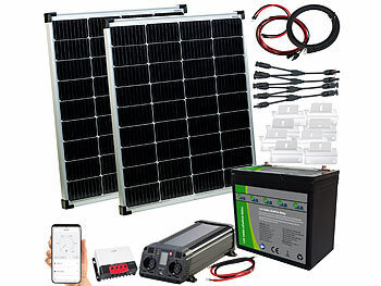 revolt Solar-Set: 230-V-Wechselrichter, Akku, Laderegeler, 2x 110W-Solarpanel