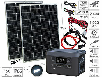 tragbare Solaranlage: revolt Powerstation & Solar-Generator, 2x 150-W-Solarpanel, 1.920 Wh, 2.400 W