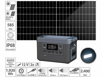 Mobile Powerstation 230V: revolt Powerstation & Solar-Generator mit 550-W-Solarpanel, 1.920 Wh, 2.400 W