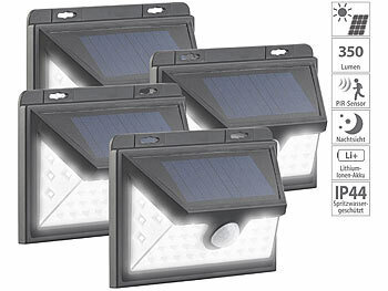 LED-Solar-Leuchte PIR: Luminea 4er-Set Solar-LED-Wandleuchten mit Bewegungs-Sensor, 350 lm, 7,2 Watt