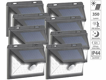 Luminea 8er-Set Solar-LED-Wandleuchten mit Bewegungs-Sensor, 350 lm, 7,2 Watt