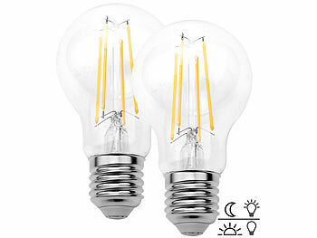 Luminea 2er-Set LED-Filamentlampen, Dämmerungssensor, E27, 8W, 806lm, warmweiß