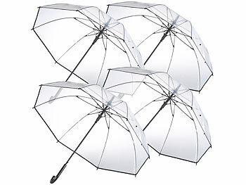Glockenregenschirm: Carlo Milano 4er-Set transparente Stock-Regenschirme, Stahl & Fiberglas, Ø 100 cm