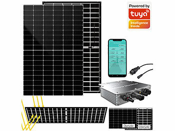Solar-Sets 230V: DAH Solar 425-W-Zaunkraftwerk mit Glas-Glas-Solarmodul, WLAN-Wechselrichter, App